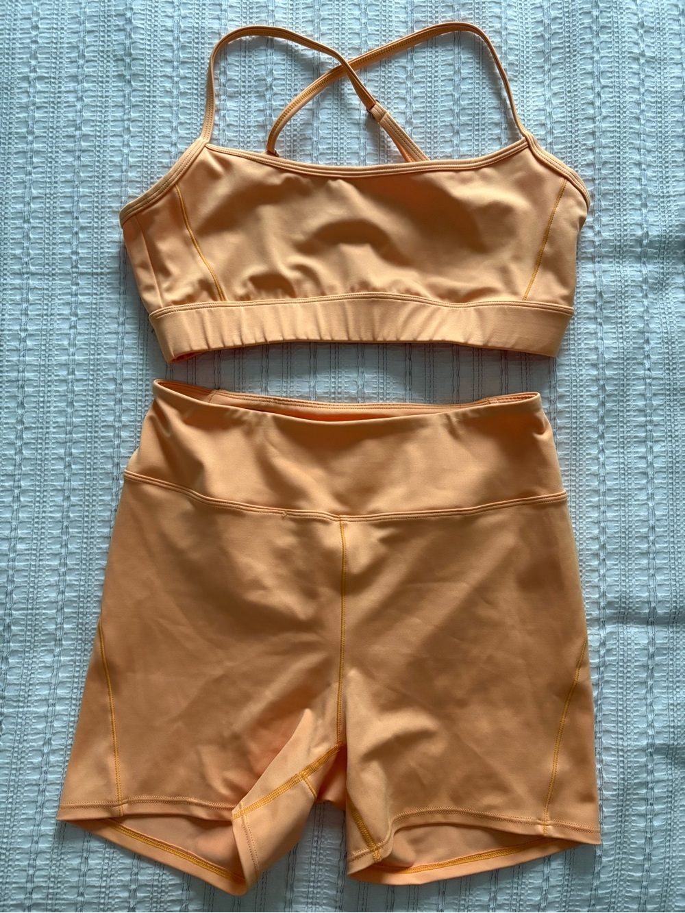 IMELIS Peach Stretch Sports Bra & High-Waist Shorts Set